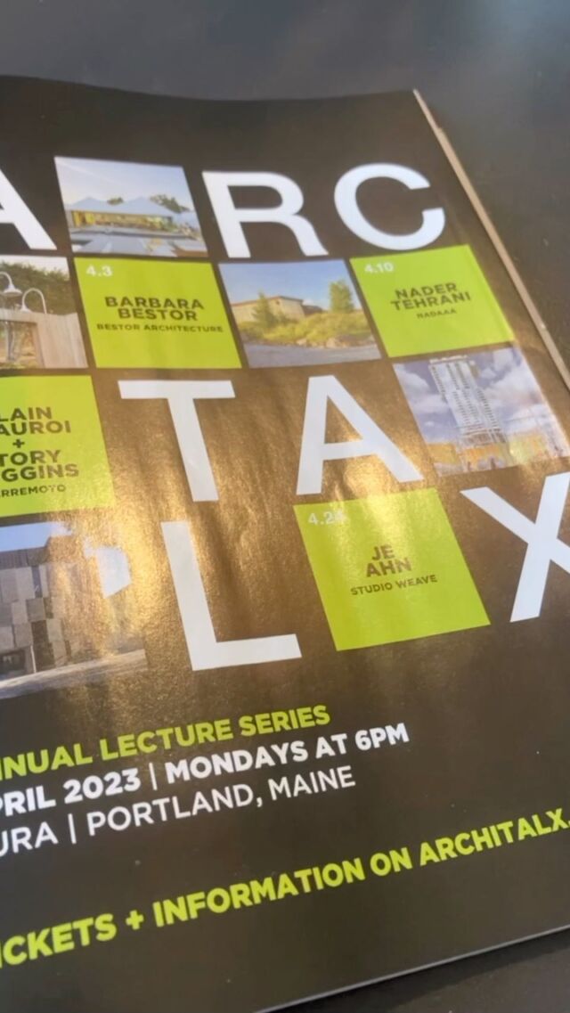 Did you spot our ad in @mainehomedesign magazine? 

We are thrilled to announce our line-up of designers for the 2023 season of Architalx.

Every Monday in April we’ll be bringing you what we do best —
Progressive design + proactive dialogue.

Here’s our speaker line-up:

4.3 Barbara Bestor | @bestorarchitecture 

4.10 Nader Tehrani | @nadaaainc

4.17 Alain Peauroi + Story Wiggins | @terremoto_landscape  
4.24 Je Ahn | @studioweave 

All Talk begin at 6pm @auramaine in Portland. 

Tickets go on sale March 1 on the Architalx website. Link in bio.
-
-
-
-
#portlandmaine #architecture #architects #design #landscapearchitect #maine #maineevents #mainedesign #mainearchitecture #newenglandarchitecture #dwell #moderndesign / special thanks to this year’s design partner @studioformed + @mainehomedesign